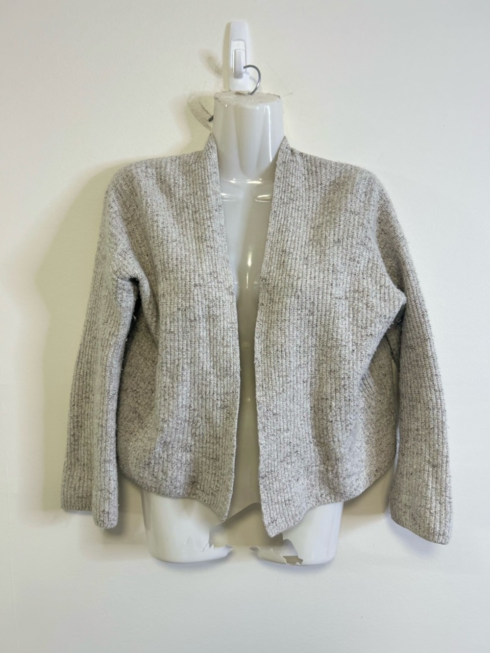 Everlane Light Heather Gray Boxy Open Front Ribbed Knit Cardigan